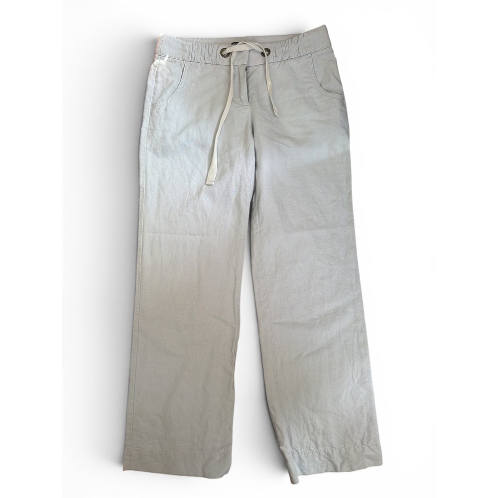 J. Crew Womens Light‎ Blue Linen Cotton City Fit Drawstring Straight Leg Pants 2